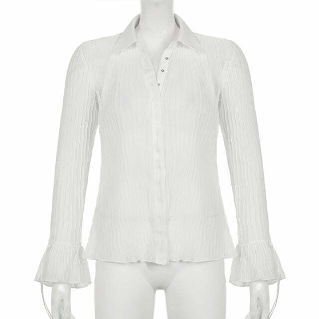 Angelcore Aesthetic White Shirt with Transparent Flare Sleeves - Y2K Fashion Statement