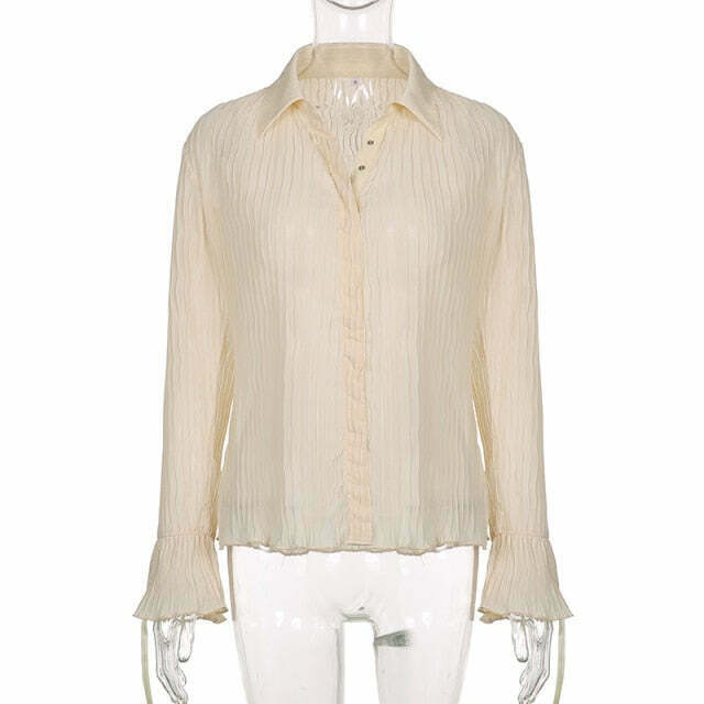 Angelcore Aesthetic White Shirt with Transparent Flare Sleeves - Y2K Fashion Statement