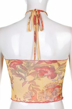 Angelic Floral Print Halter Top for Y2K Fashion Enthusiasts with Coquette and Grunge Aesthetic Vibe