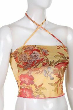 Angelic Floral Print Halter Top for Y2K Fashion Enthusiasts with Coquette and Grunge Aesthetic Vibe