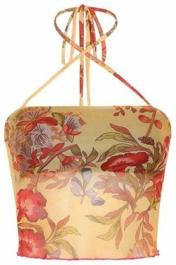 Angelic Floral Print Halter Top for Y2K Fashion Enthusiasts with Coquette and Grunge Aesthetic Vibe
