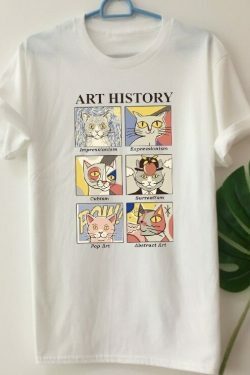 Art History Cat T-Shirt - Y2K Aesthetic Tee with Coquette Style and Grunge Vibes