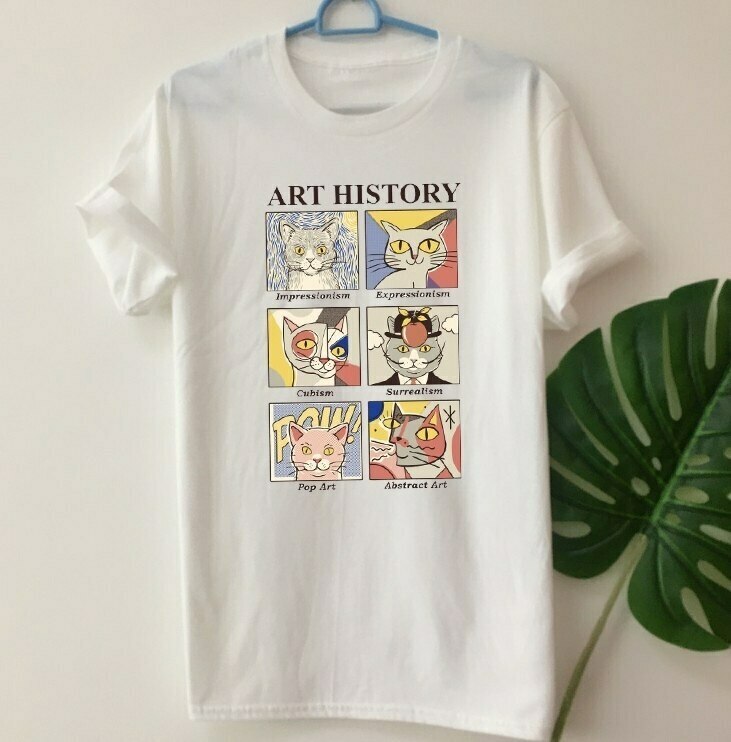 Art History Cat T-Shirt - Y2K Aesthetic Tee with Coquette Style and Grunge Vibes