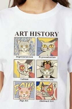 Art History Cat T-Shirt - Y2K Aesthetic Tee with Coquette Style and Grunge Vibes