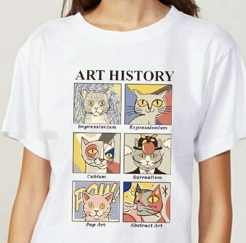 Art History Cat T-Shirt - Y2K Aesthetic Tee with Coquette Style and Grunge Vibes