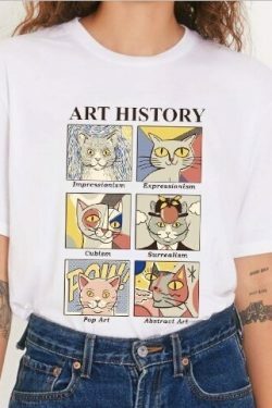 Art History Cat T-Shirt - Y2K Aesthetic Tee with Coquette Style and Grunge Vibes