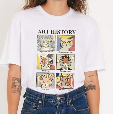 Art History Cat T-Shirt - Y2K Aesthetic Tee with Coquette Style and Grunge Vibes