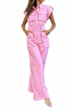 Barbie Pink Slanted Shoulder Jumpsuit - Y2K Fashion Coquette Grunge Aesthetic