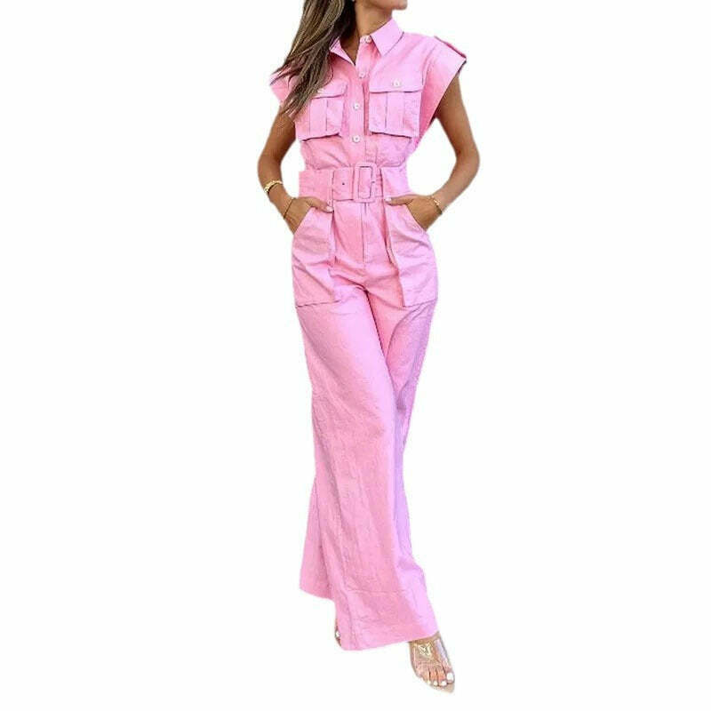 Barbie Pink Slanted Shoulder Jumpsuit - Y2K Fashion Coquette Grunge Aesthetic