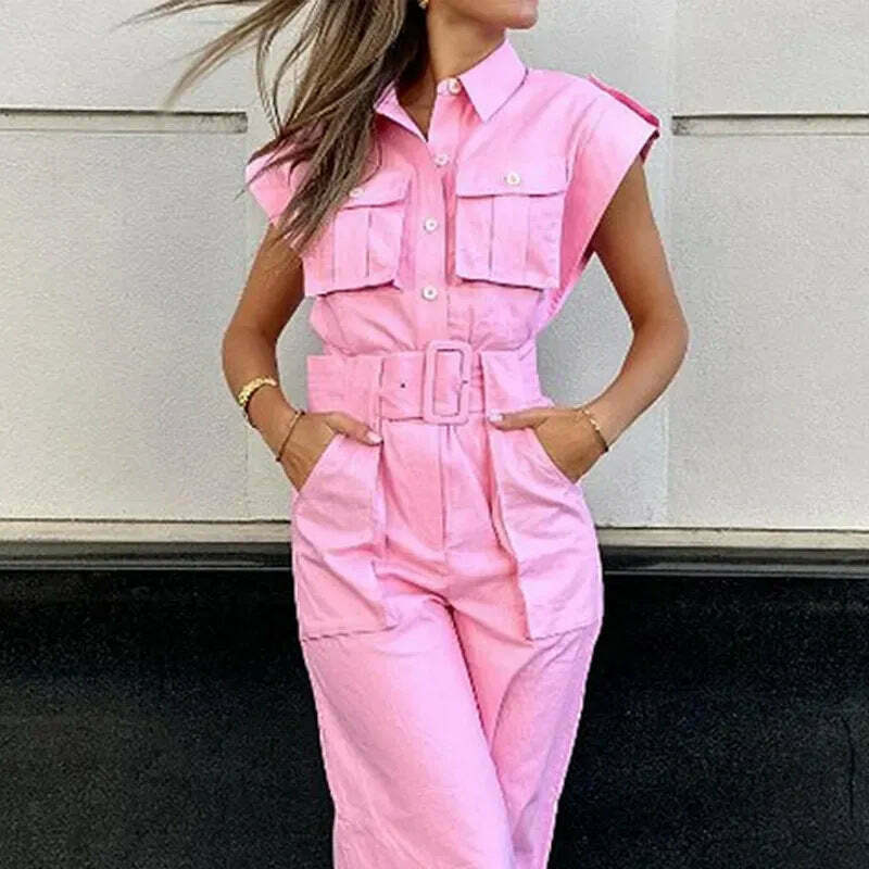 Barbie Pink Slanted Shoulder Jumpsuit - Y2K Fashion Coquette Grunge Aesthetic
