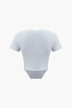 Beatles Asymmetric Crop Tee - Y2K Fashion Statement with Coquette Aesthetic and Grunge Style Vibe