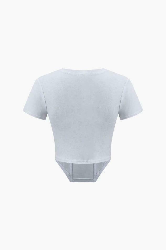 Beatles Asymmetric Crop Tee - Y2K Fashion Statement with Coquette Aesthetic and Grunge Style Vibe