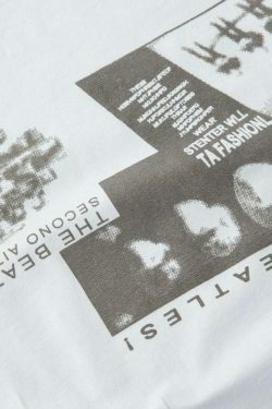 Beatles Asymmetric Crop Tee - Y2K Fashion Statement with Coquette Aesthetic and Grunge Style Vibe