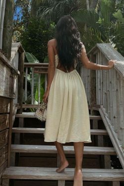 Beige Chest Wrap Dress: Y2K Aesthetic for Women - Coquette Style with Grunge & Pastel Goth