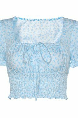 Blue Barry Butterfly Print Crop Top - Y2K Fashion Aesthetic for Women - Coquette Style Grunge Outfit