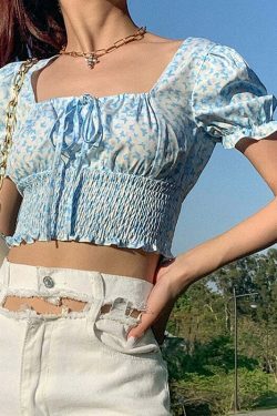 Blue Barry Butterfly Print Crop Top - Y2K Fashion Aesthetic for Women - Coquette Style Grunge Outfit