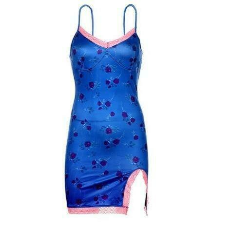 Blue Blossom Split Mini Dress - Y2K Fashion Coquette Aesthetic with a Touch of Grunge Style Blue Blossom Split Mini Dress - Y2K Fashion Coquette Aesthetic with a Touch of Grunge Style