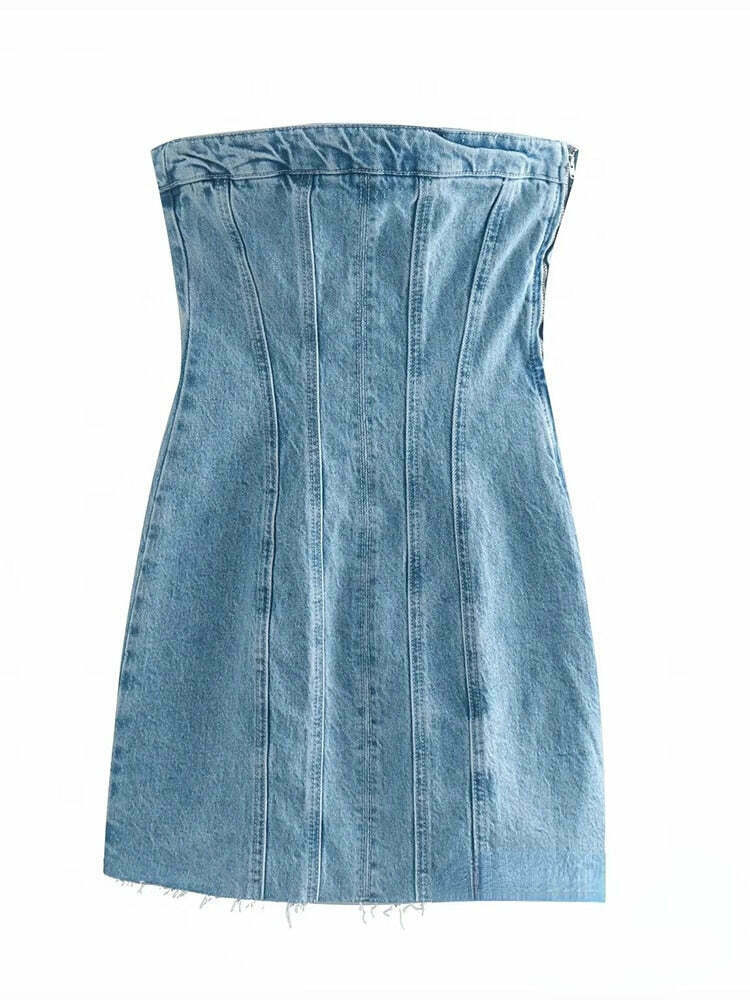 Blue Denim Dress: Y2K Fashion Statement with Coquette Aesthetic & Grunge Style Blue Denim Dress: Y2K Fashion Statement with Coquette Aesthetic & Grunge Style