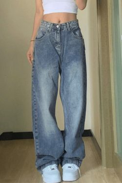 Blue Wash Boyfriend Jeans with Pocket Design - Y2K Fashion Aesthetic for Women