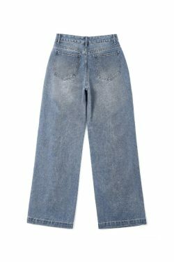 Blue Wash Boyfriend Jeans with Pocket Design - Y2K Fashion Aesthetic for Women