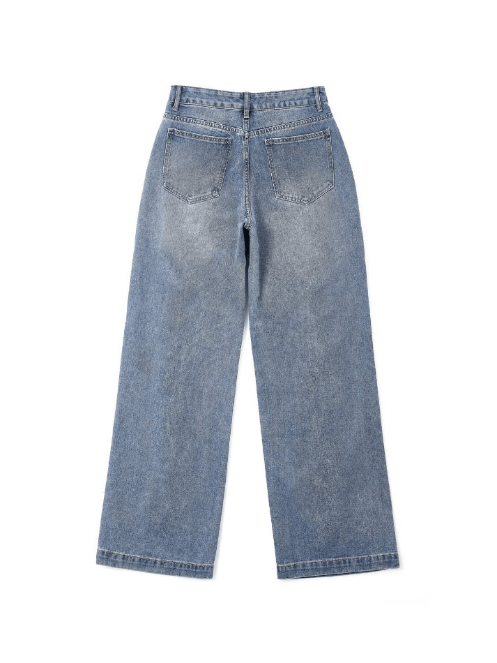 Blue Wash Boyfriend Jeans with Pocket Design - Y2K Fashion Aesthetic for Women