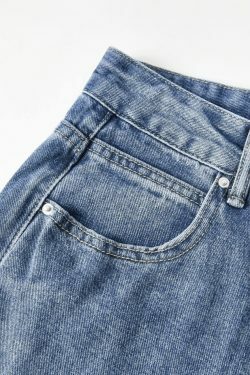 Blue Wash Boyfriend Jeans with Pocket Design - Y2K Fashion Aesthetic for Women