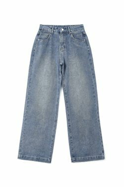 Blue Wash Boyfriend Jeans with Pocket Design - Y2K Fashion Aesthetic for Women