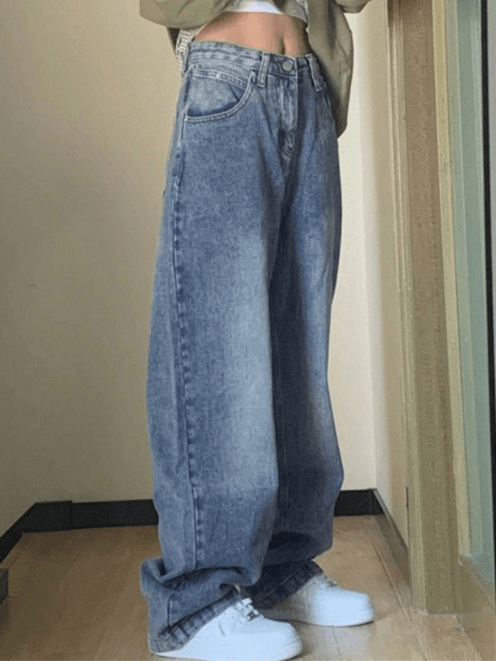 Blue Wash Boyfriend Jeans with Pocket Design - Y2K Fashion Aesthetic for Women