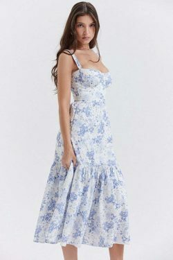 Bluebell Elegance: Y2K Floral Dress - Coquette Aesthetic, Grunge Style, Pastel Goth