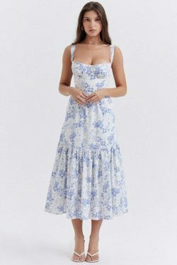Bluebell Elegance: Y2K Floral Dress - Coquette Aesthetic, Grunge Style, Pastel Goth