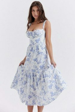 Bluebell Elegance: Y2K Floral Dress - Coquette Aesthetic, Grunge Style, Pastel Goth