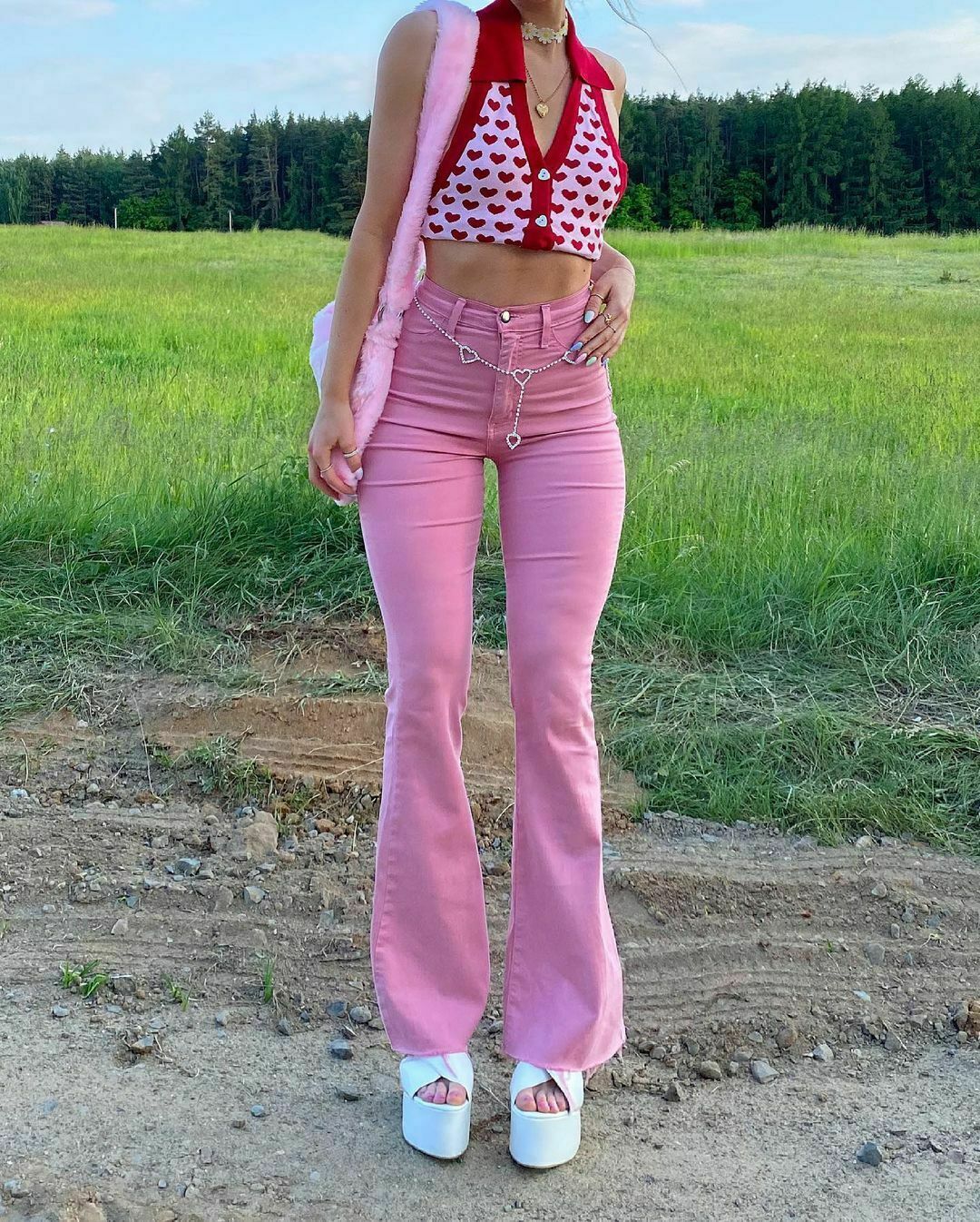 Blushing Bell-Bottoms: Y2K Fashion Denim with Coquette Aesthetic and Grunge Style
