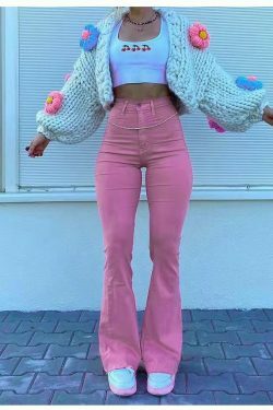 Blushing Bell-Bottoms: Y2K Fashion Denim with Coquette Aesthetic and Grunge Style