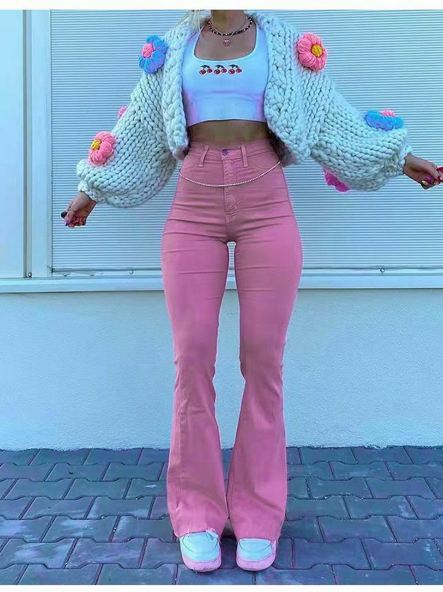 Blushing Bell-Bottoms: Y2K Fashion Denim with Coquette Aesthetic and Grunge Style