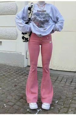 Blushing Bell-Bottoms: Y2K Fashion Denim with Coquette Aesthetic and Grunge Style
