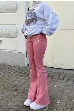 Blushing Bell-Bottoms: Y2K Fashion Denim with Coquette Aesthetic and Grunge Style