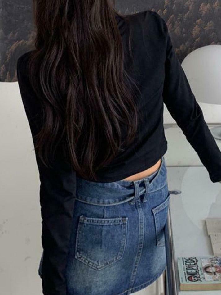 Butterfly Letter Print Square Neck Long Sleeve Tee - Y2K Fashion Aesthetic Top Butterfly Letter Print Square Neck Long Sleeve Tee - Y2K Fashion Aesthetic Top