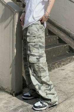 Camo Print Baggy Parachute Cargo Pants for Y2K Aesthetic Fashionistas