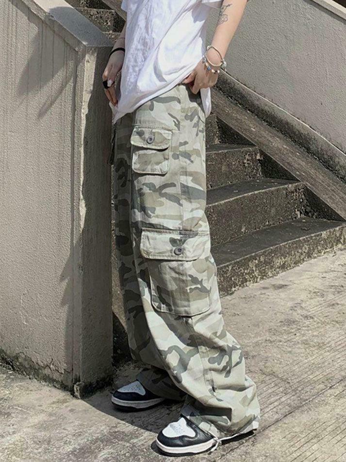 Camo Print Baggy Parachute Cargo Pants for Y2K Aesthetic Fashionistas