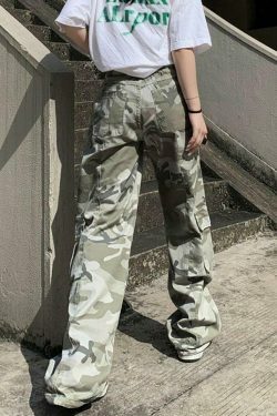 Camo Print Baggy Parachute Cargo Pants for Y2K Aesthetic Fashionistas