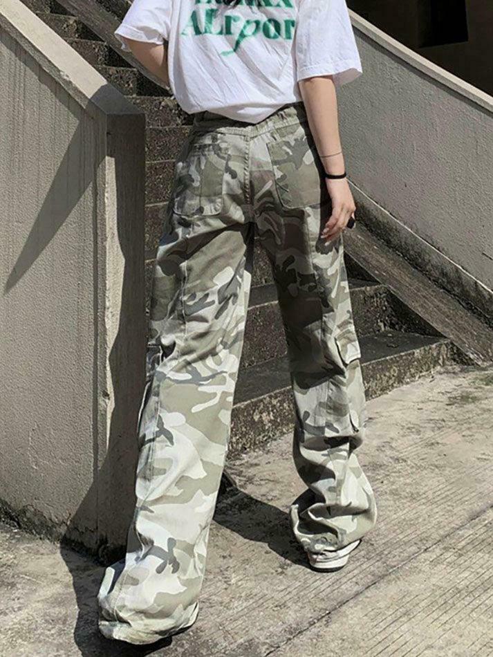 Camo Print Baggy Parachute Cargo Pants for Y2K Aesthetic Fashionistas