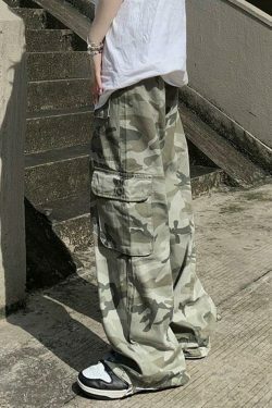Camo Print Baggy Parachute Cargo Pants for Y2K Aesthetic Fashionistas