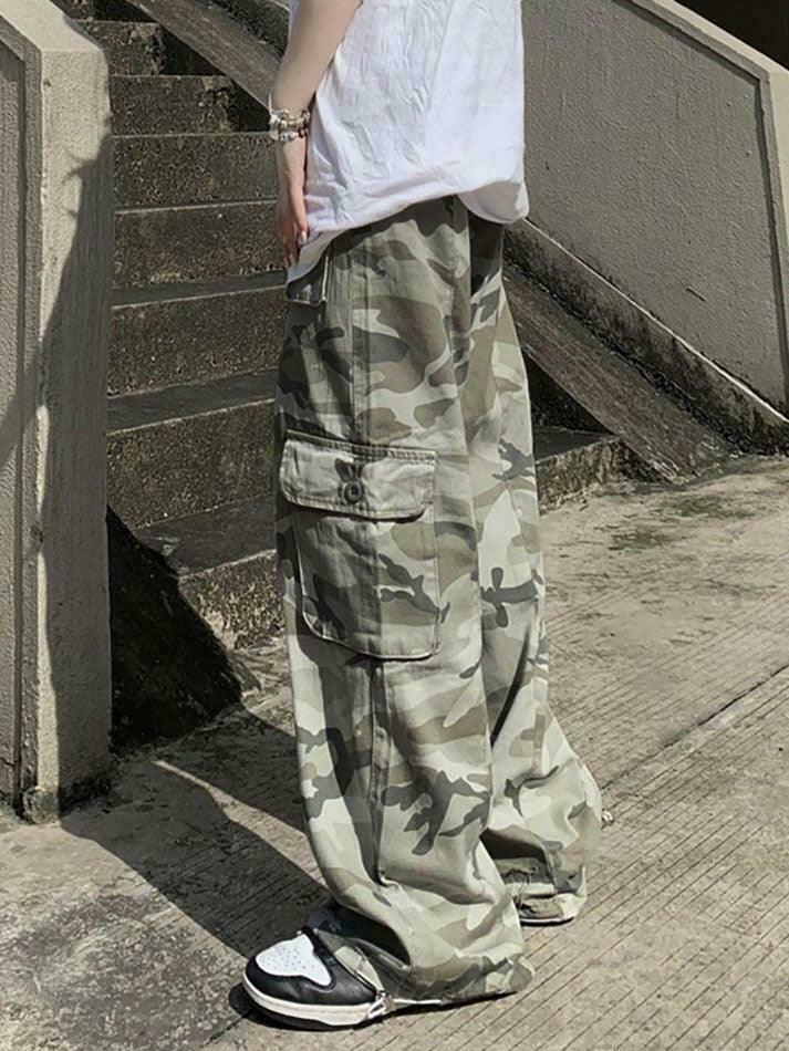 Camo Print Baggy Parachute Cargo Pants for Y2K Aesthetic Fashionistas
