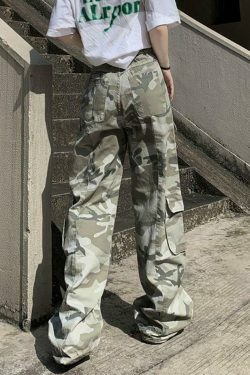 Camo Print Baggy Parachute Cargo Pants for Y2K Aesthetic Fashionistas