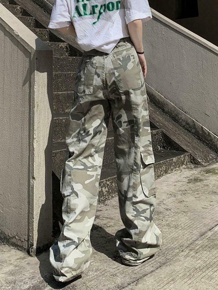 Camo Print Baggy Parachute Cargo Pants for Y2K Aesthetic Fashionistas