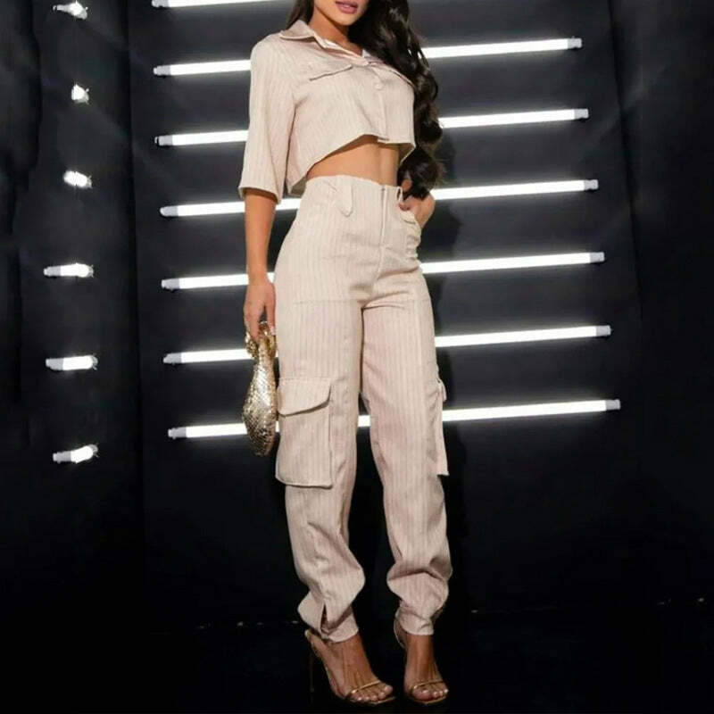 Casual Pantsuit with Short Shirt - Y2K Fashion Coquette Aesthetic Grunge Style Cargo Skirt