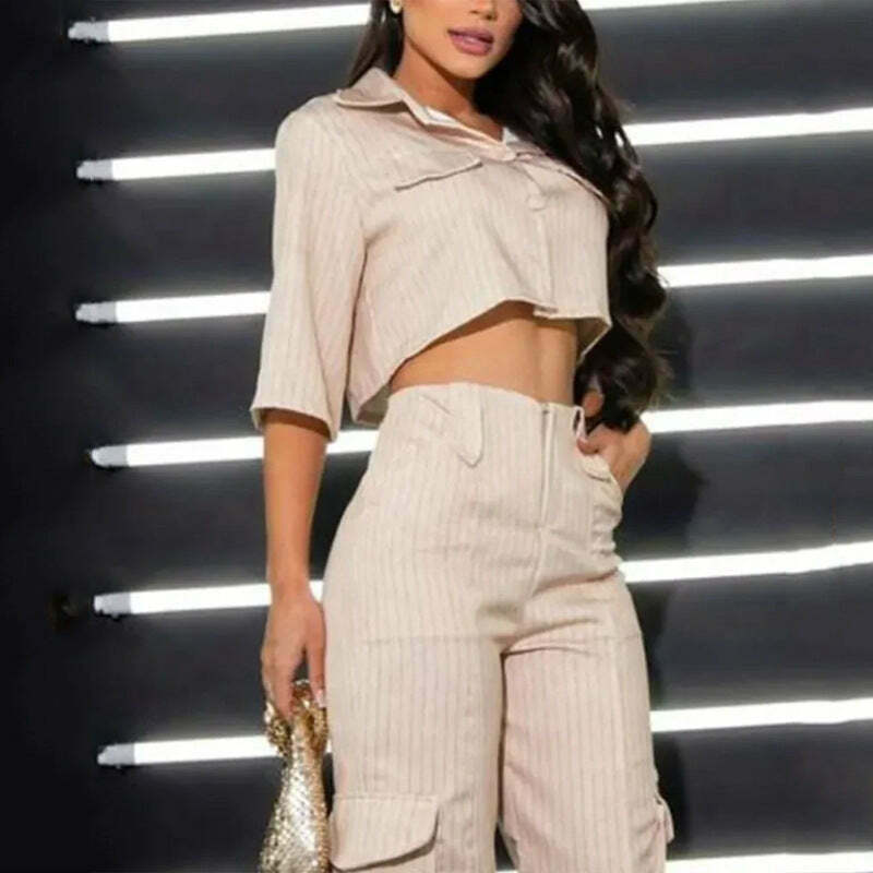 Casual Pantsuit with Short Shirt - Y2K Fashion Coquette Aesthetic Grunge Style Cargo Skirt