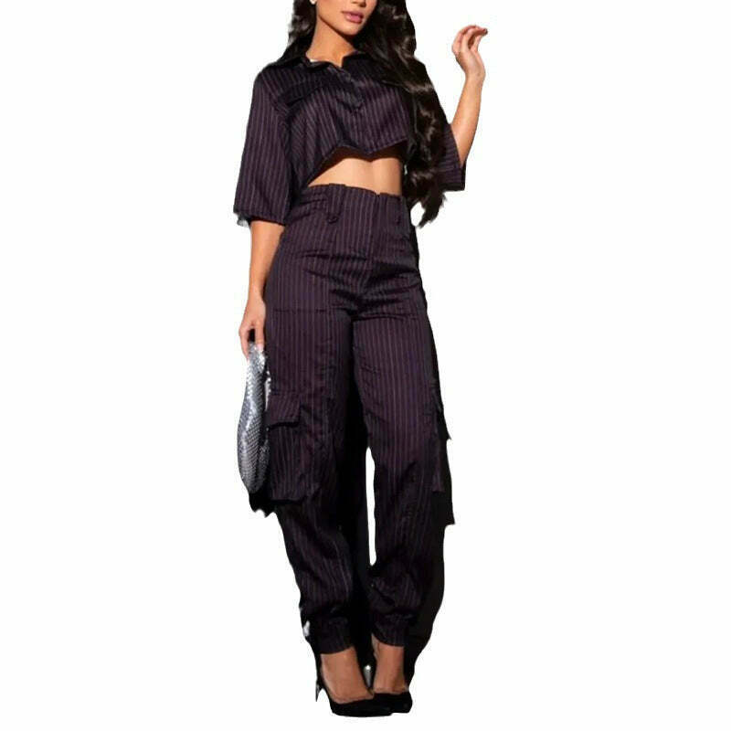 Casual Pantsuit with Short Shirt - Y2K Fashion Coquette Aesthetic Grunge Style Cargo Skirt