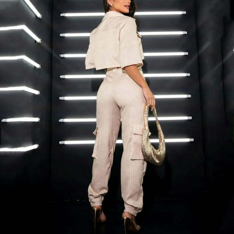 Casual Pantsuit with Short Shirt - Y2K Fashion Coquette Aesthetic Grunge Style Cargo Skirt