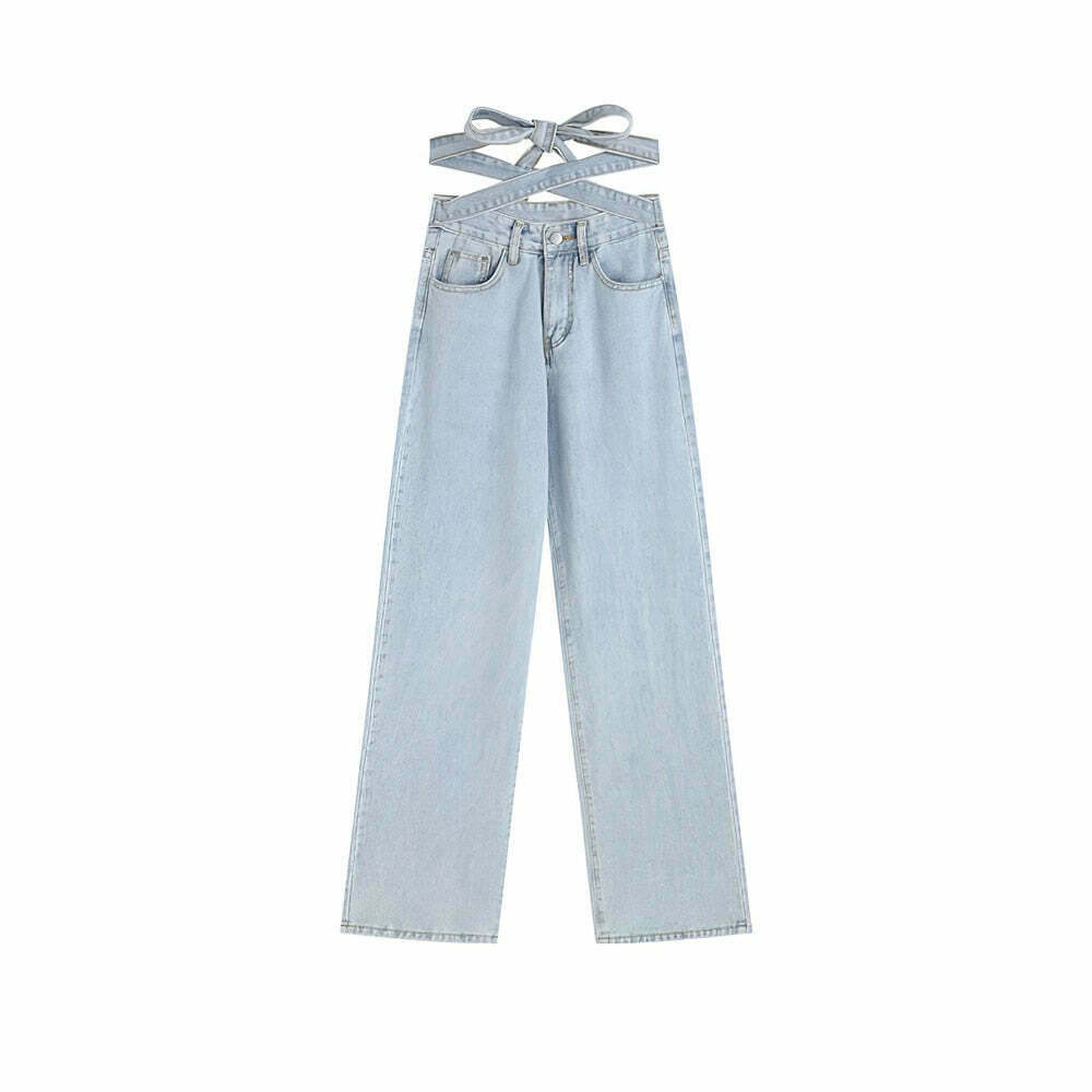 Celestial Sky Tie-Front Y2K Jeans - Coquette Aesthetic Grunge Style Women's Fashion Celestial Sky Tie-Front Y2K Jeans - Coquette Aesthetic Grunge Style Women's Fashion